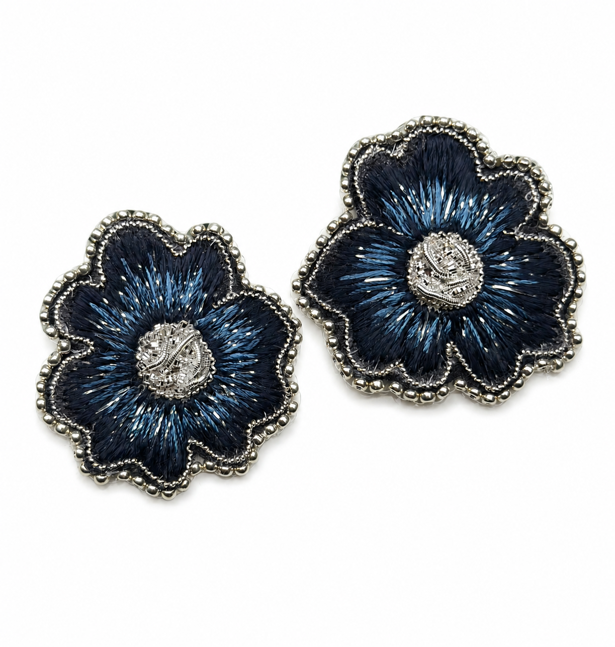 Aro Ricamo flor azul seda 1