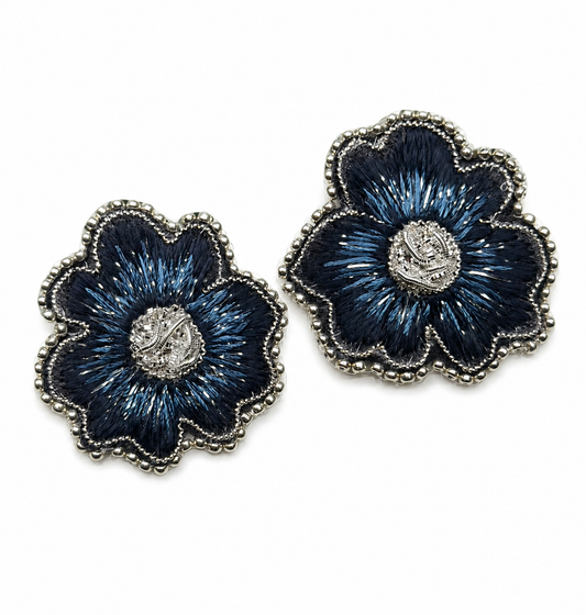 Aro Ricamo flor azul seda 1