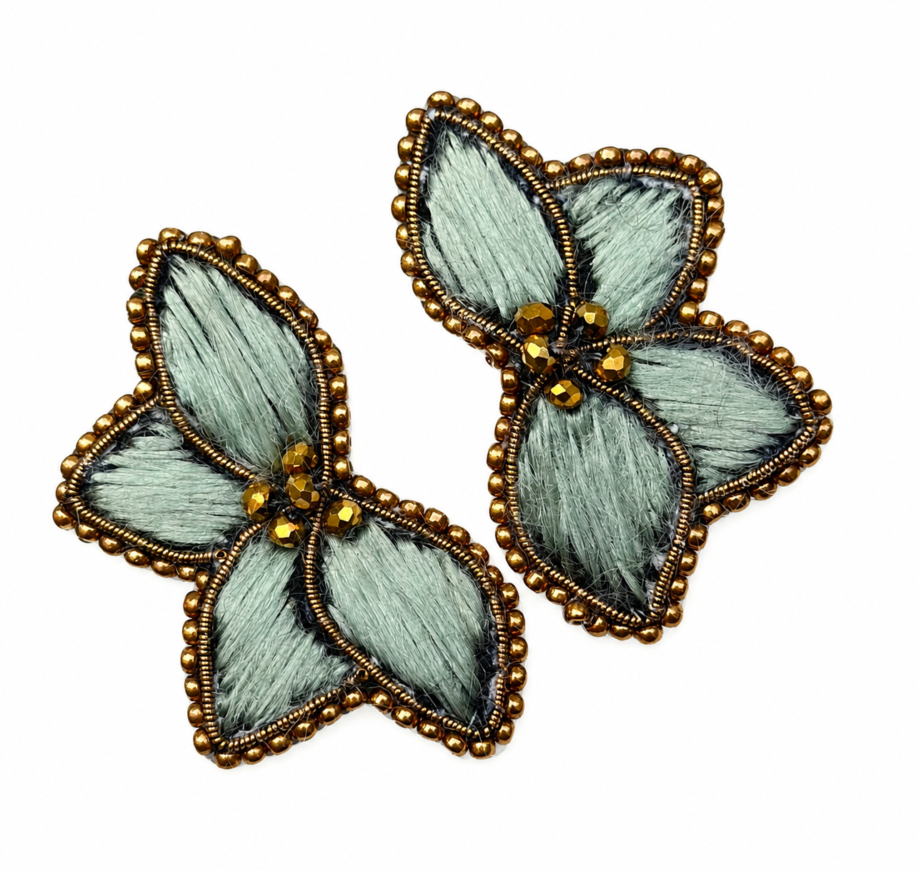Aro Ricamo flor seda verde menta