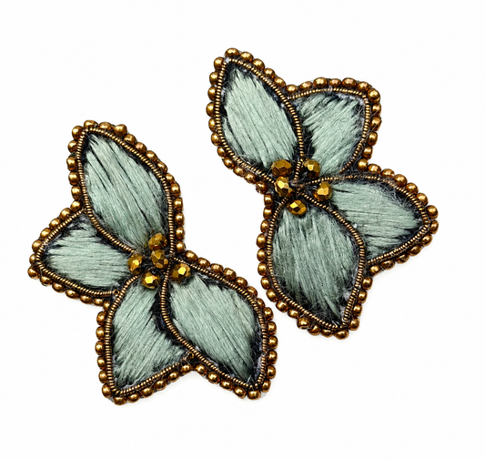 Aro Ricamo flor seda verde menta