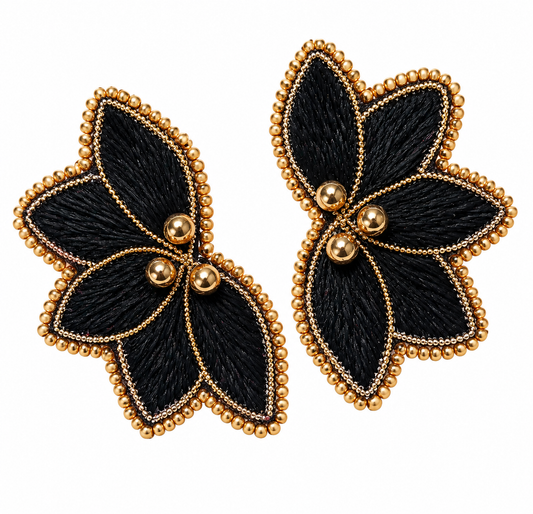 Aro Ricamo flor negra seda
