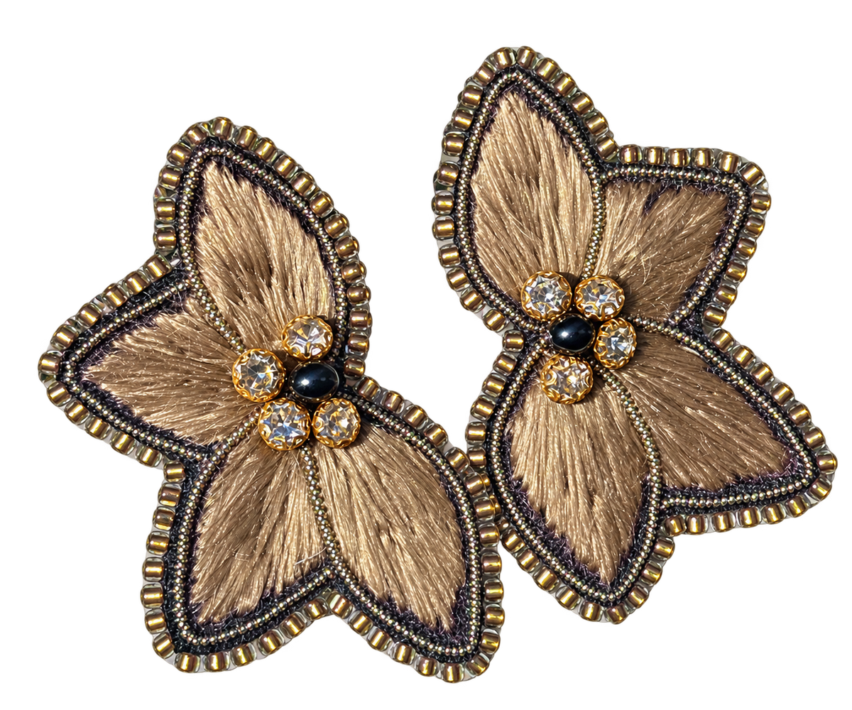 Aro Ricamo flor seda tierra dorado