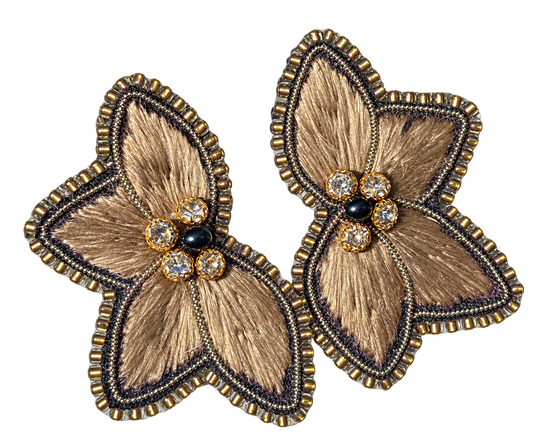 Aro Ricamo flor seda tierra dorado