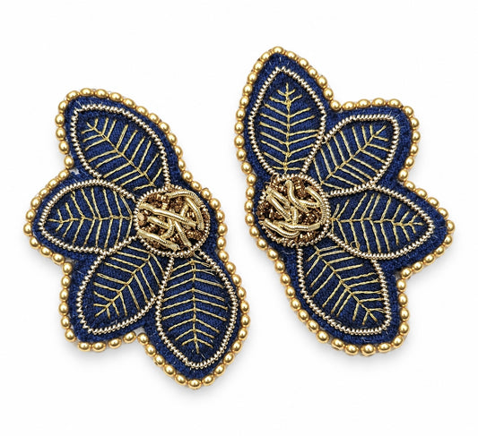 Aro Ricamo hojas azul oro