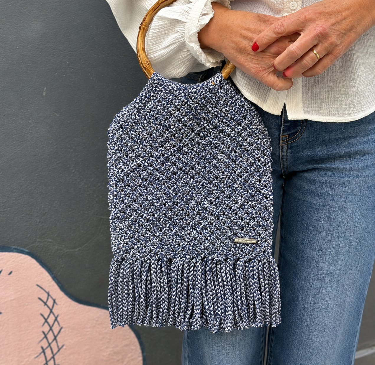 Cartera Maniglia azul flecos