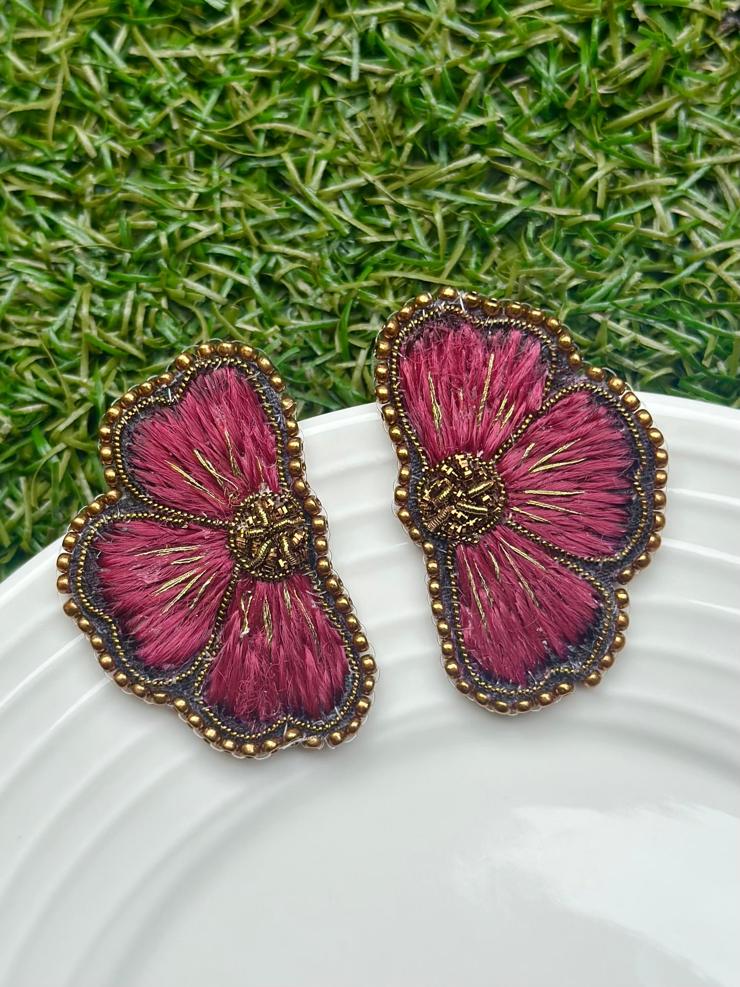 Aro Ricamo flor seda rojo magenta 2
