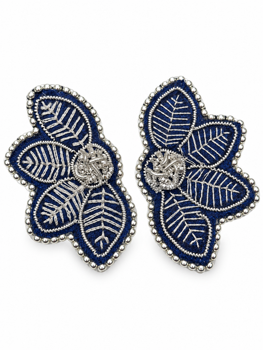 Aro Ricamo hojas azul plata
