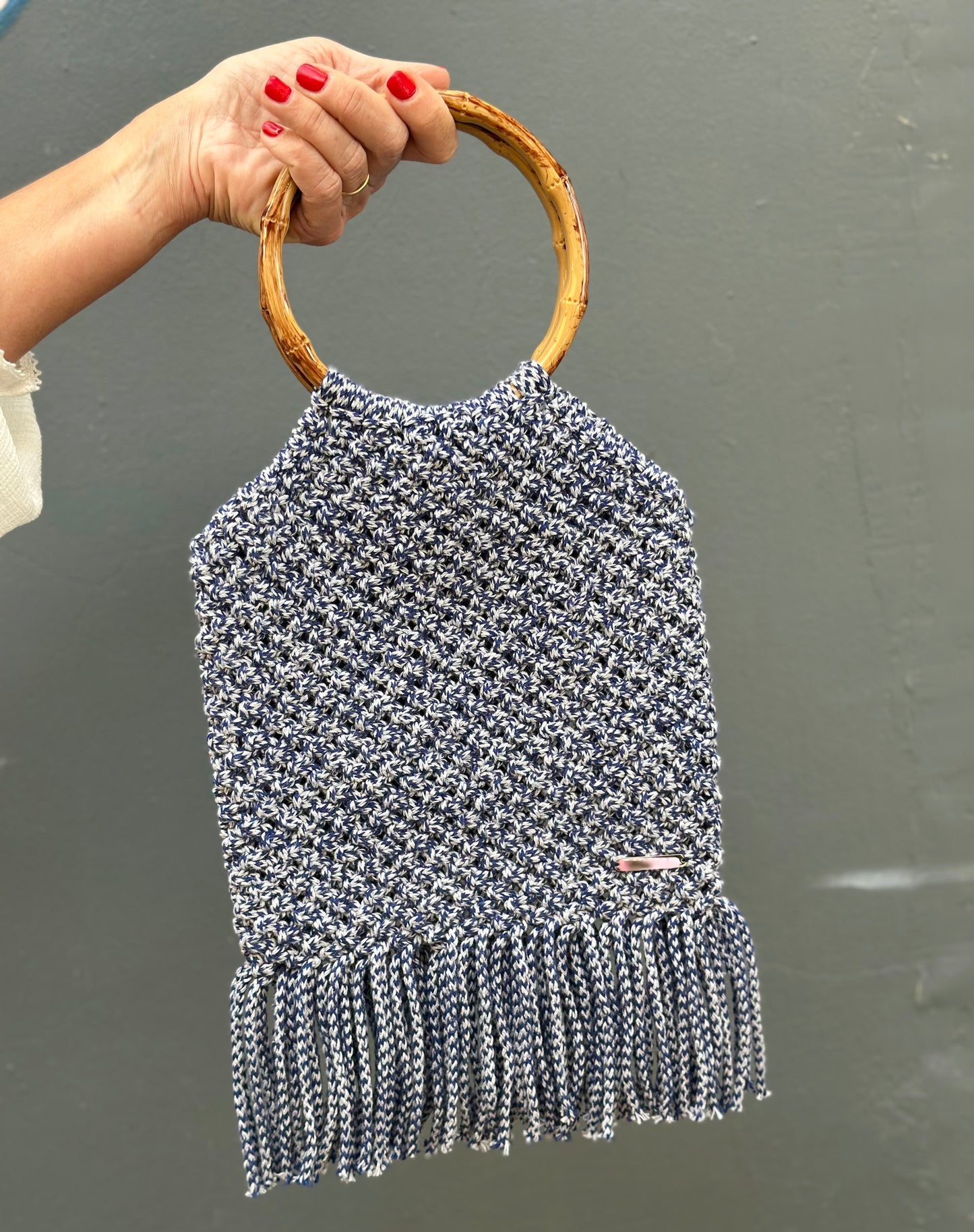 Cartera Maniglia azul flecos