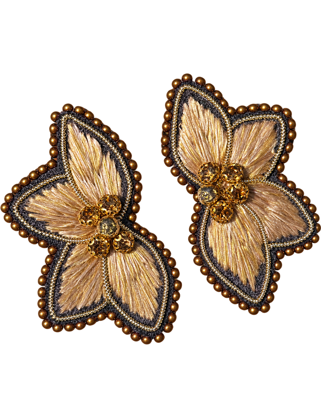Aro Ricamo flor seda café dorado 01