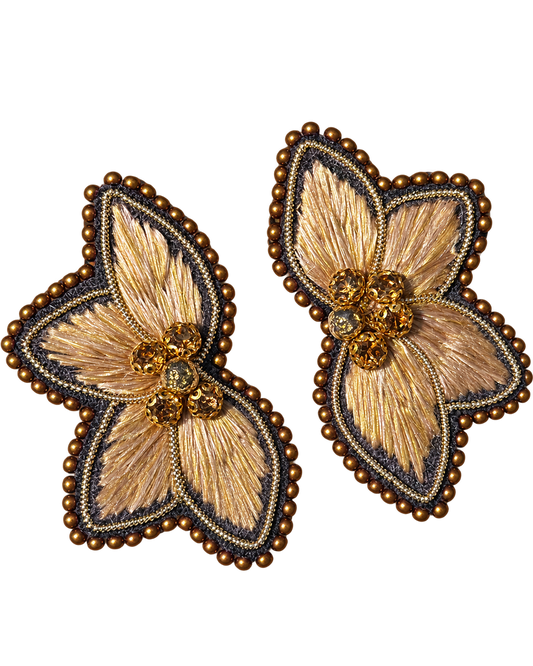 Aro Ricamo flor seda café dorado 01