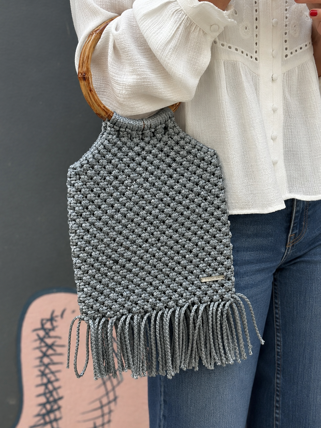 Cartera Maniglia gris flecos