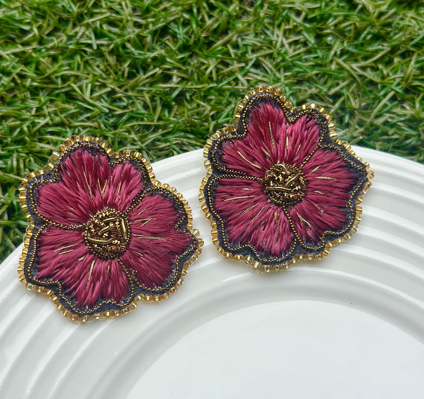 Aro Ricamo flor seda rojo magenta 1
