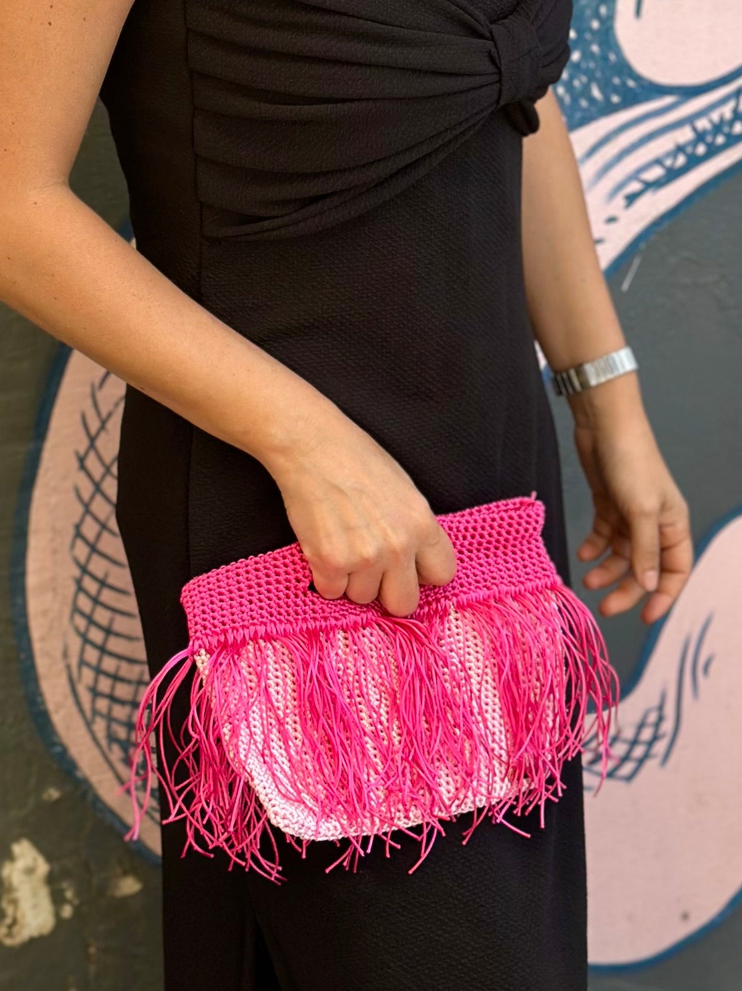 Cartera Frange fucsia y rosa