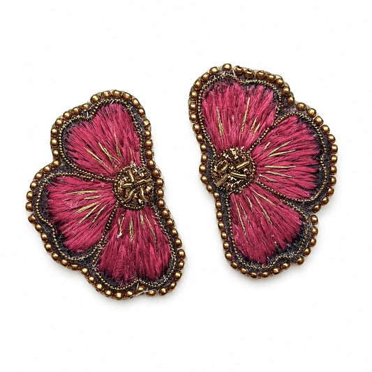 Aro Ricamo flor seda rojo magenta 2