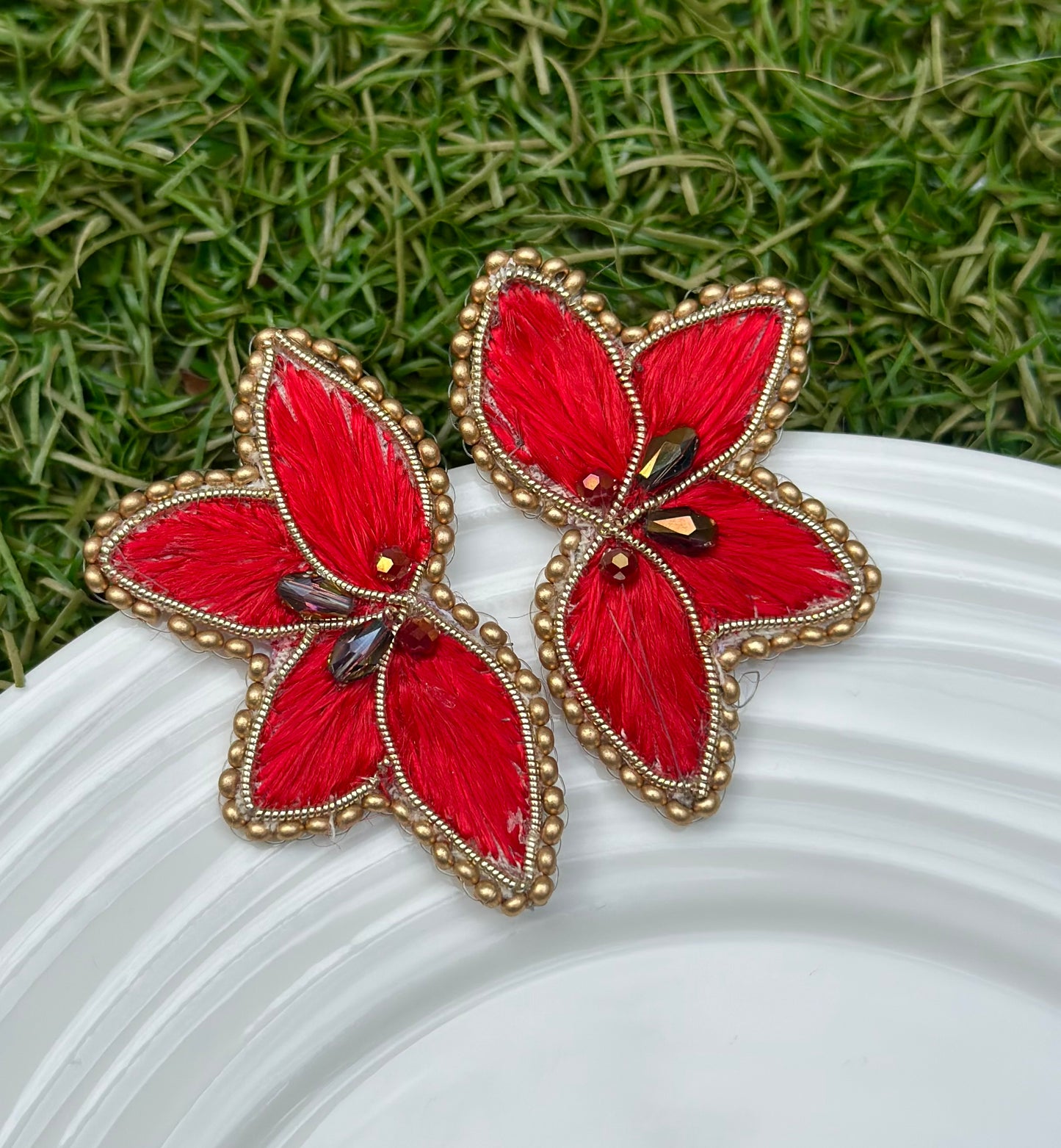 Aro Ricamo flor seda roja 10