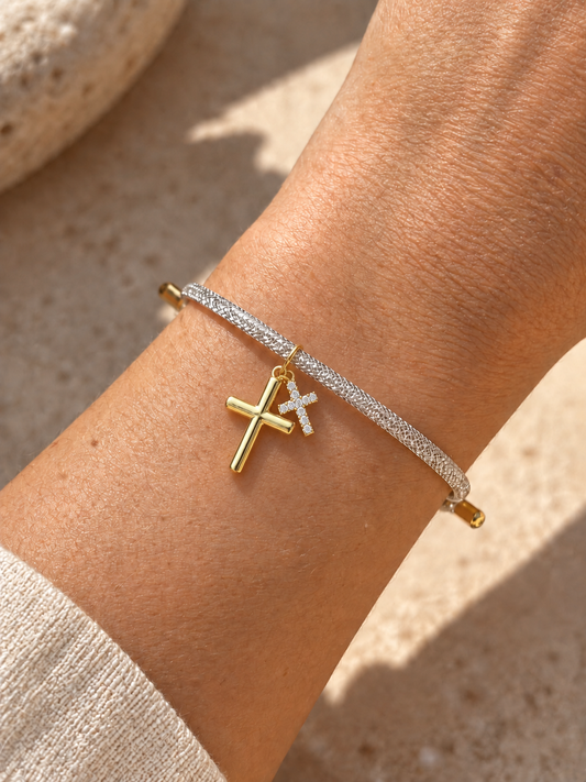 Pulsera Luce Doppia Croce plateada