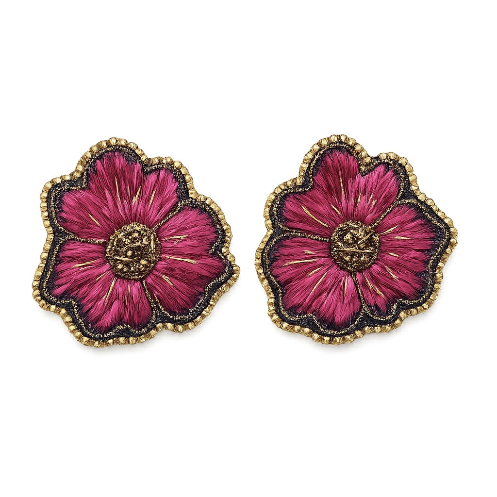 Aro Ricamo flor seda rojo magenta 1