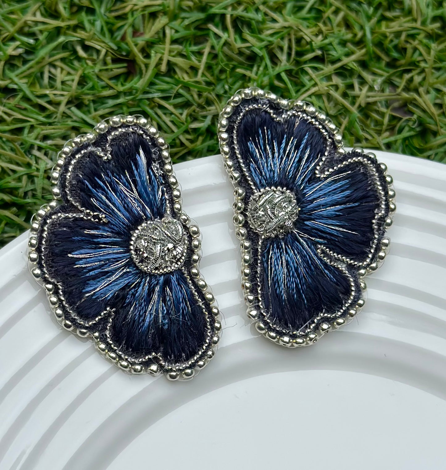 Aro Ricamo flor azul seda 2 (a pedido)