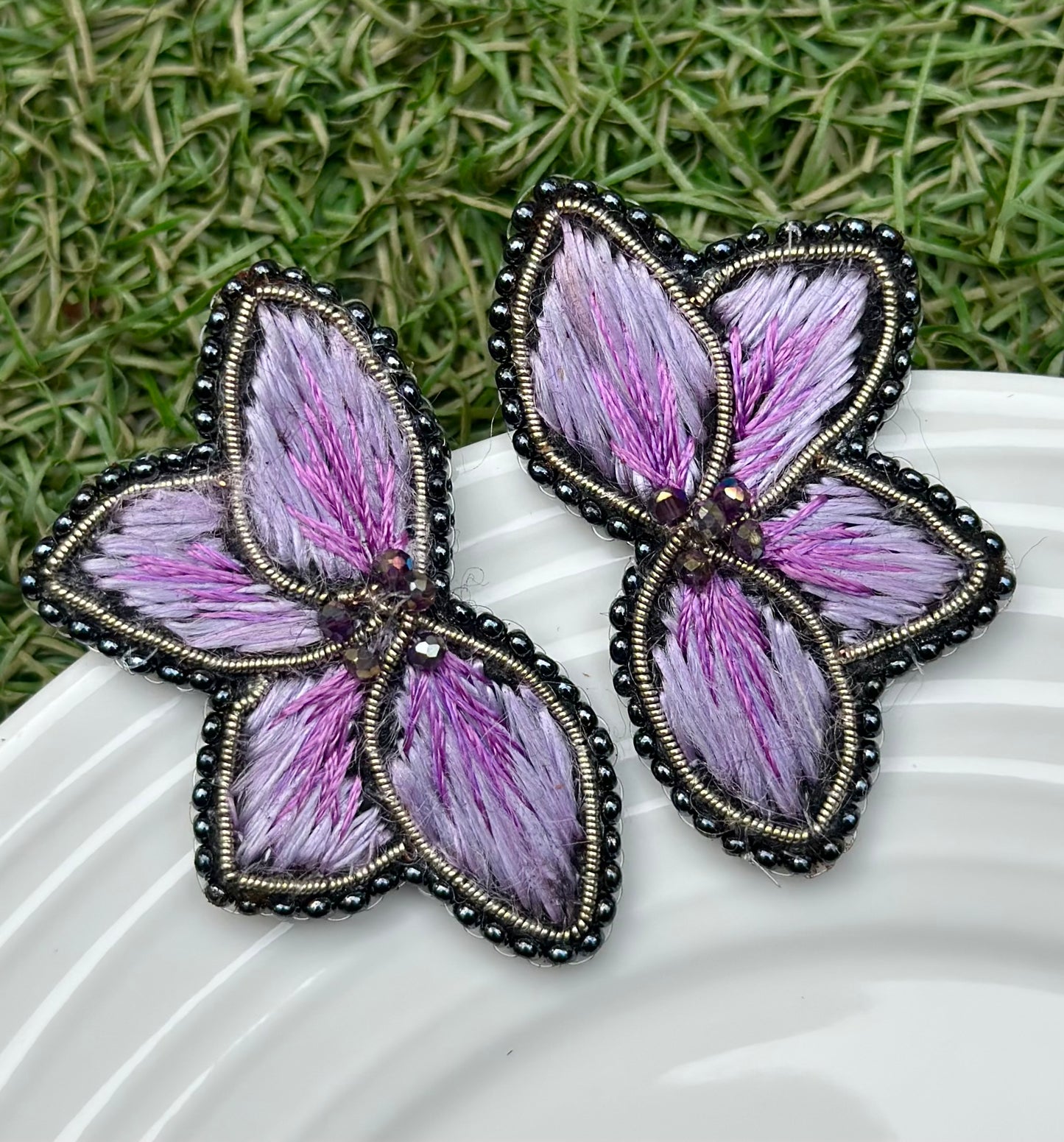 Aro Ricamo flor seda morado/lila