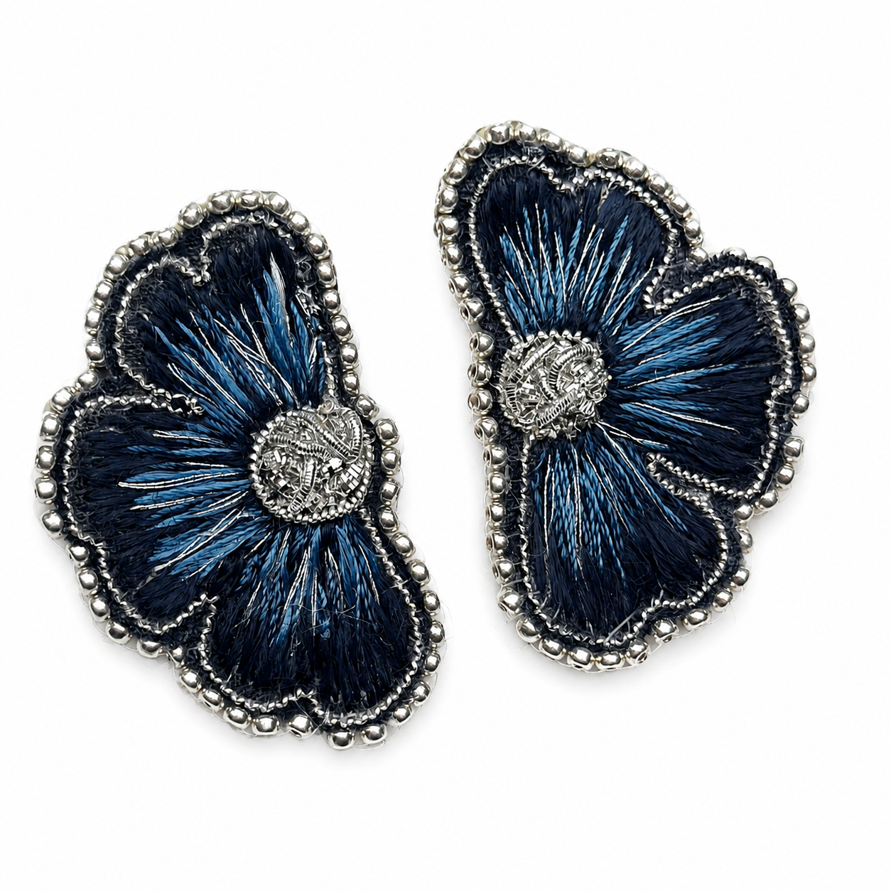 Aro Ricamo flor azul seda 2 (a pedido)