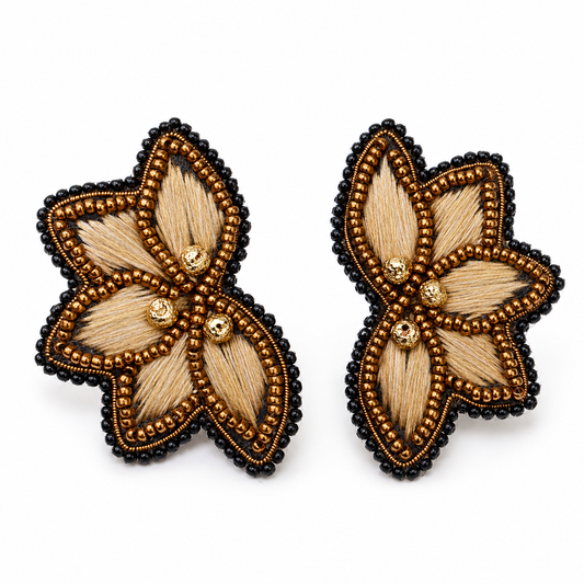 Aro Ricamo flor seda café (a pedido)
