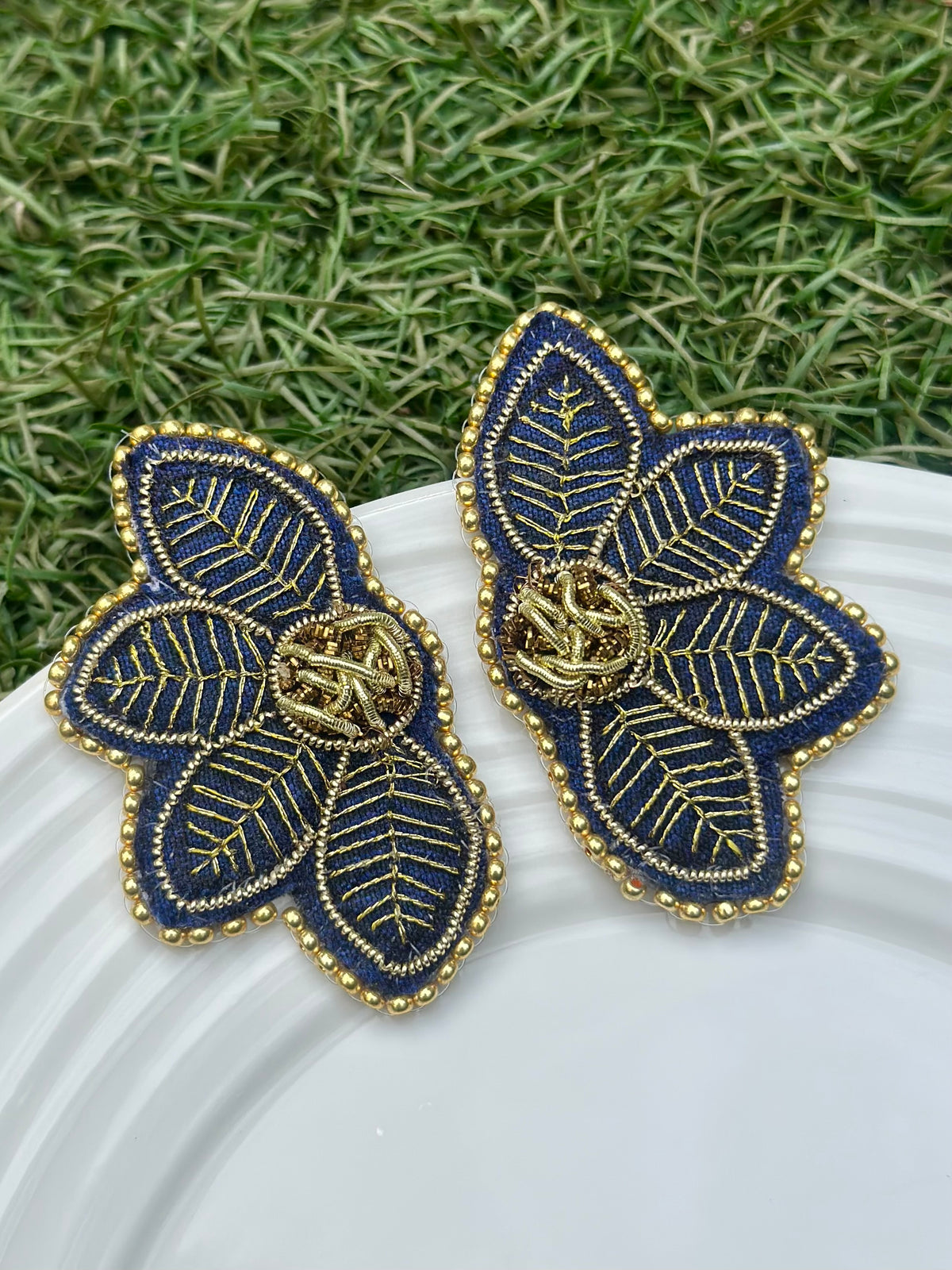 Aro Ricamo hojas azul oro